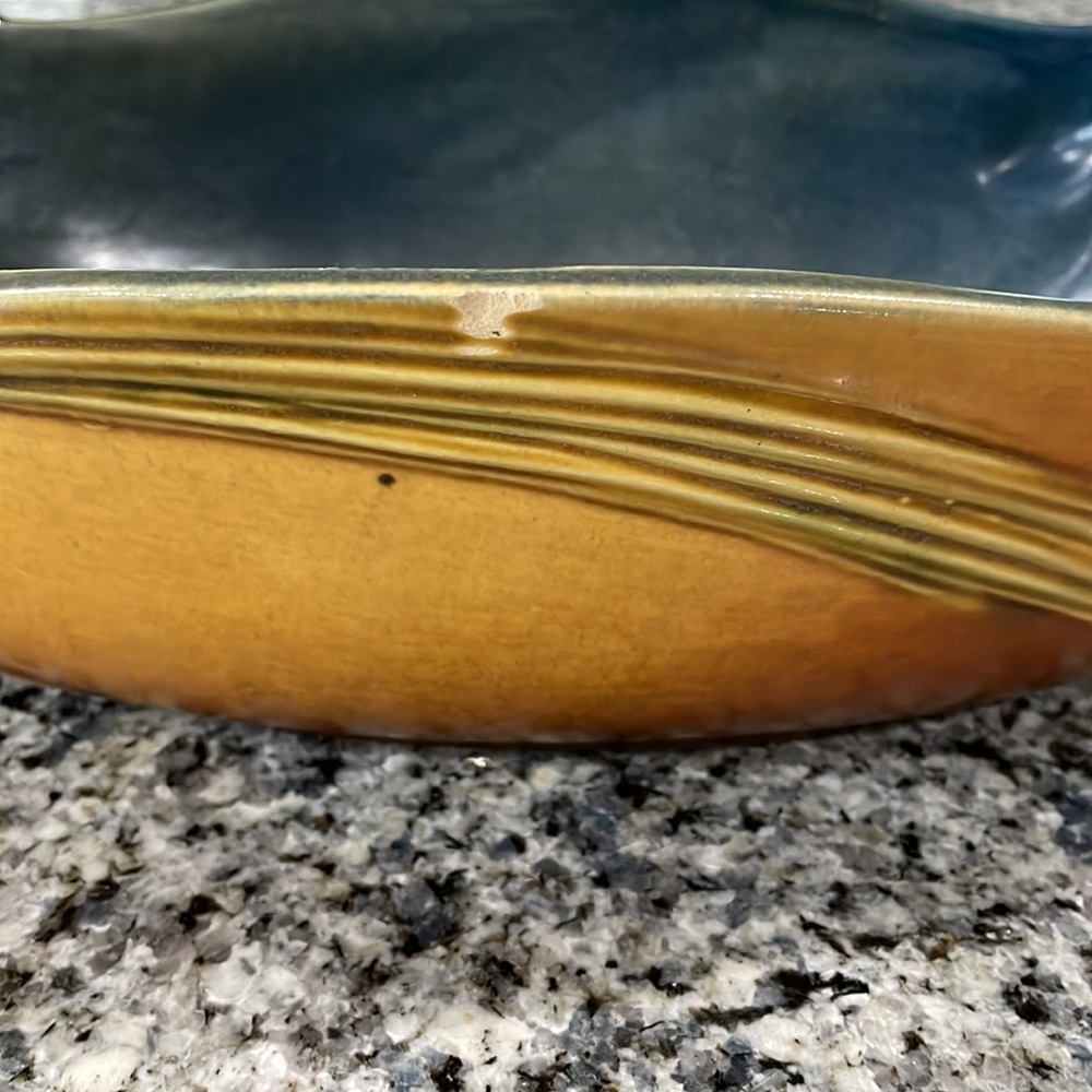 Vintage Roseville Pottery Brown Pine Cone Console Bowl (323-15) - Picture 6 of 16